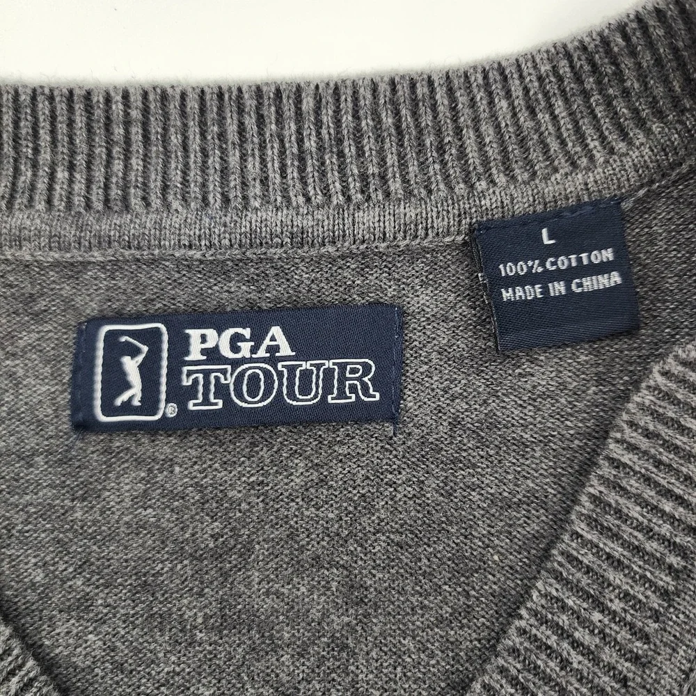 PGA Tour Sweater Vest Cotton Pinstipe‎ Print Gray Sleeveless Men Large